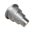 Set of three silver aluminium alloy round cake moulds in large, medium, and small sizes.