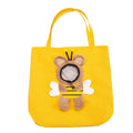 Canvas pet carrier bag with animal patterns, showing safety zippers and an elastic side opening.