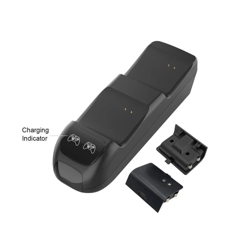 Black Xbox Series X dual controller charging station with LED lights