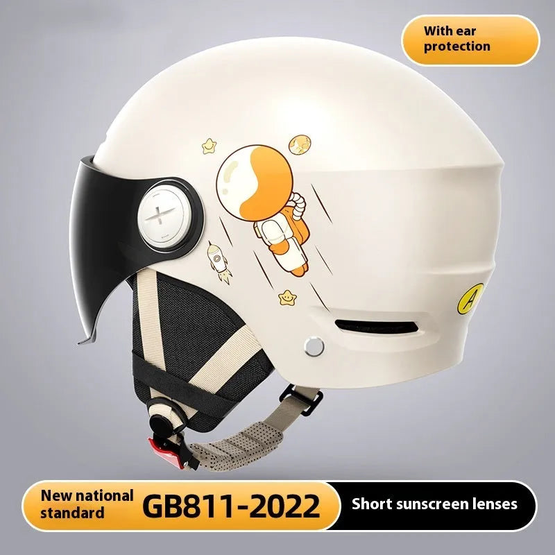 Khaki ABS half helmet for electric motorcycle with sun protection glasses