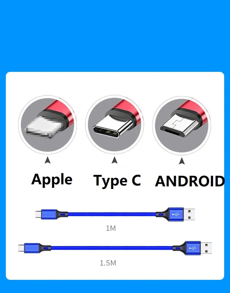 2-metre braided USB to TYPE C charging cable in five colour options for mobile phones