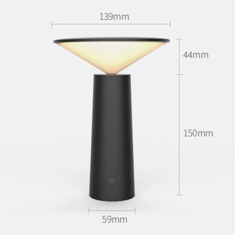 Black USB rechargeable LED table lamp with touch sensor and adjustable flip head on wooden desk