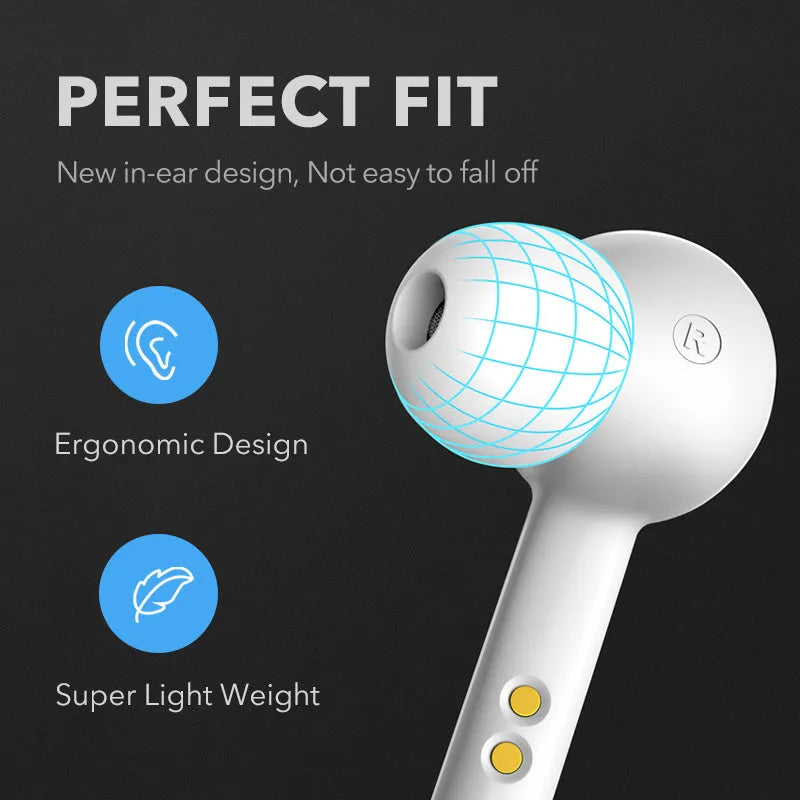 Black and white true wireless stereo earbuds with Bluetooth 5.0 technology