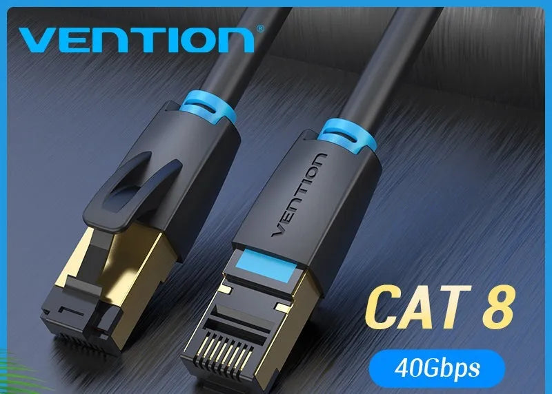 CAT8 Ethernet network cable in flat and round styles with length options for home gaming 10G connections