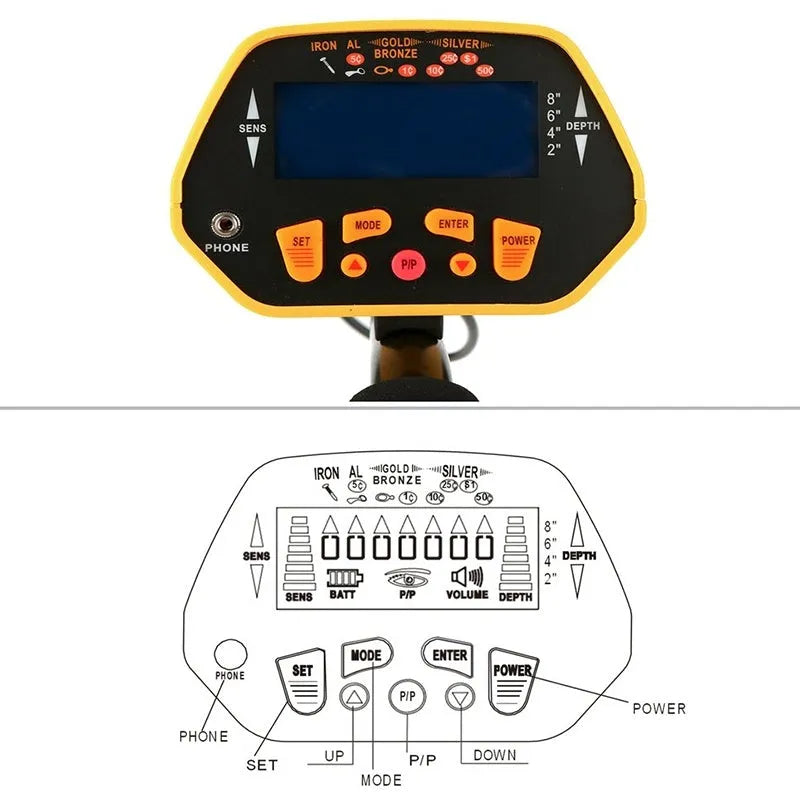 GC1028 black and yellow professional metal detector with LCD display and waterproof search coil