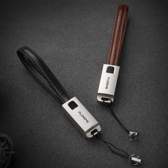 Short 20cm leather braided iPhone charging cable with zinc alloy lightning connector, shown in red colour.