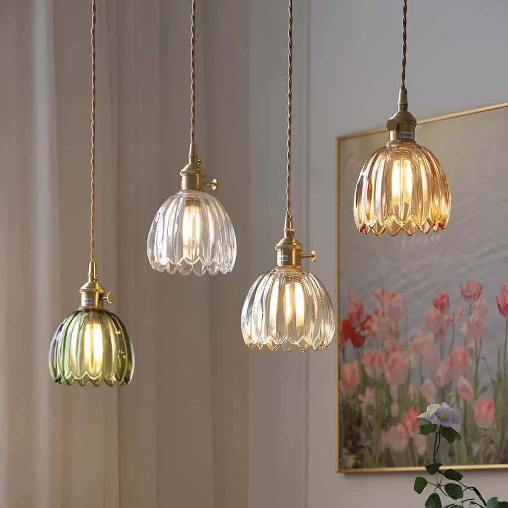 Vintage glass flower chandelier ceiling light with Nordic styling in amber colour option