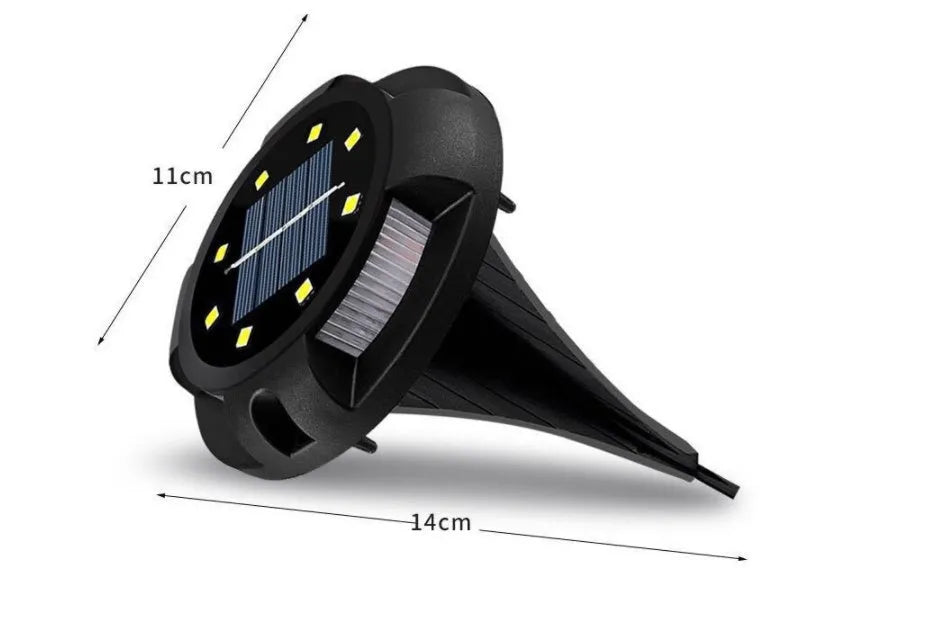 Black LED solar underground lawn light, 11 x 4 x 13cm, ABS and PP body, cold white and seven-colour light