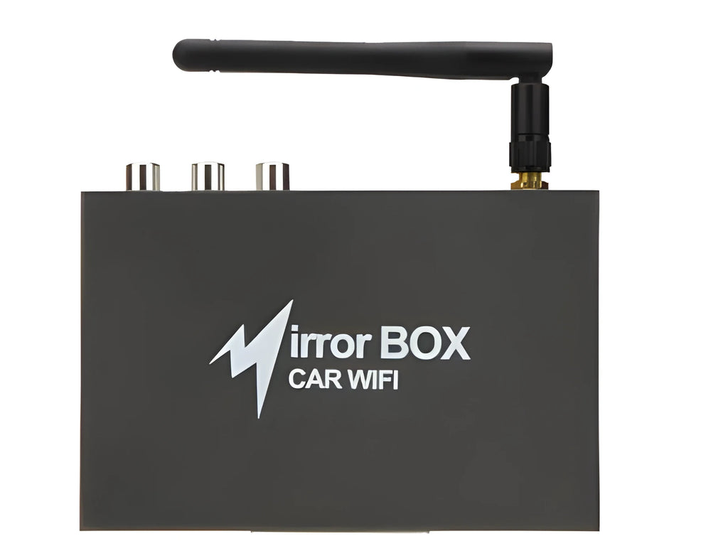 Black car mirror link box with Wi-Fi AV conversion for smartphone and tablet car connectivity