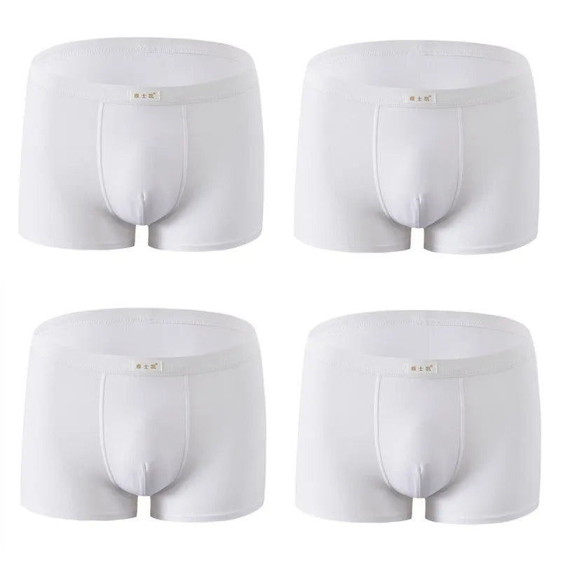 Men's white cotton boxer shorts, mid waist, plain design, U convex front, sizes L to 5XL