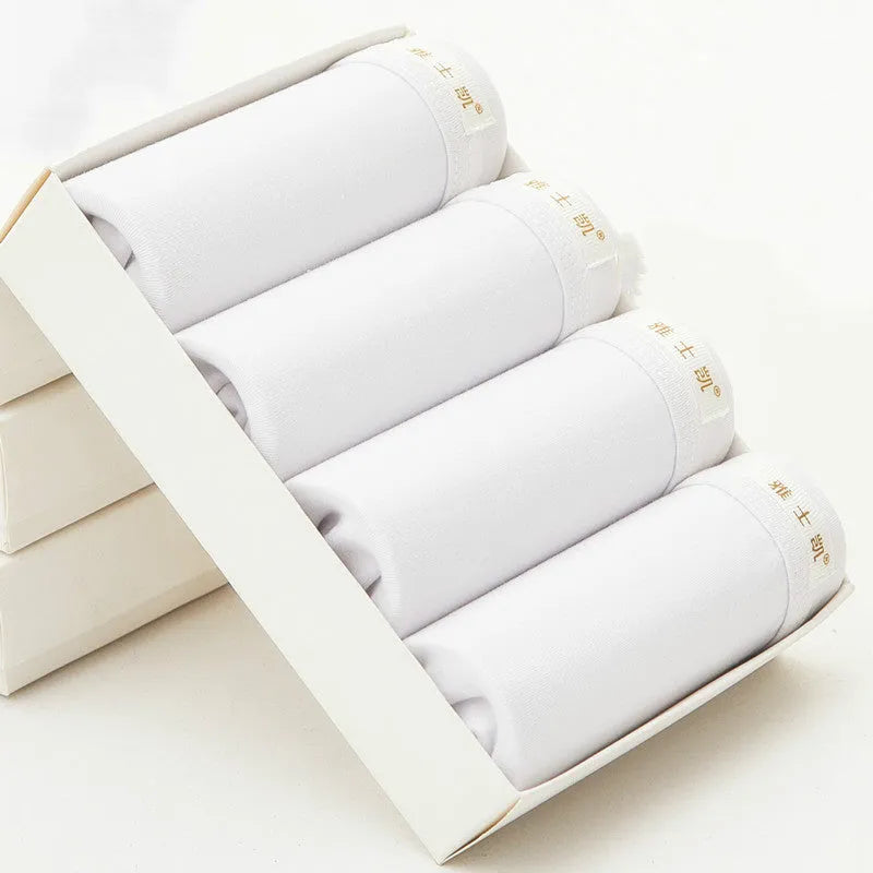 Men's white cotton boxer shorts, mid waist, plain design, U convex front, sizes L to 5XL
