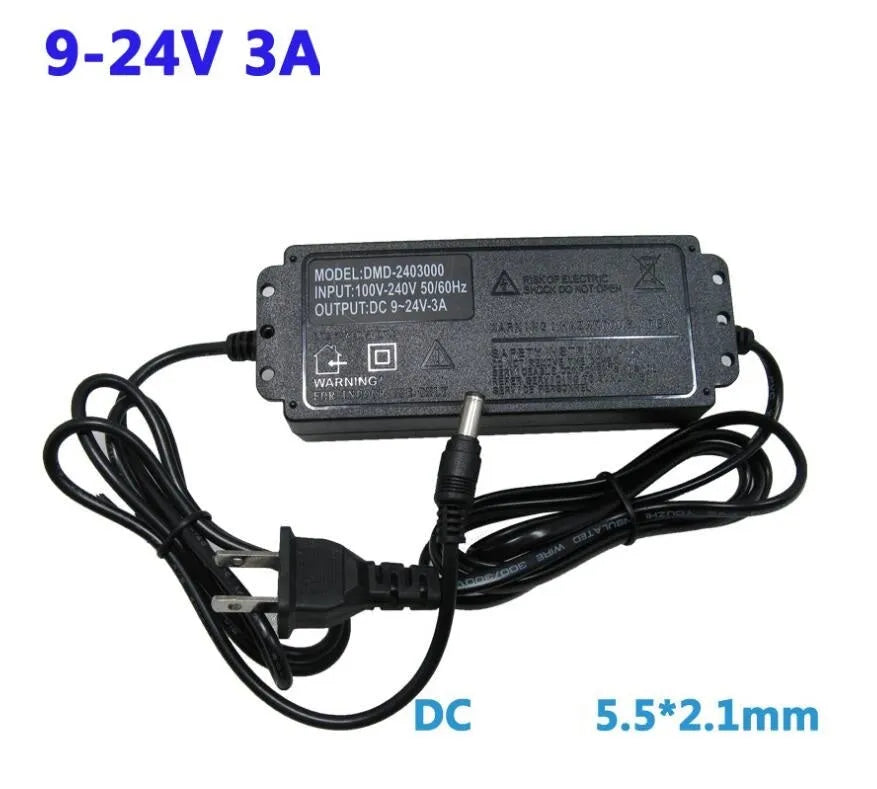 3-24V 2A adjustable AC/DC power adapter with digital display, 24W, 100-240V input, 118 x 51 x 32mm