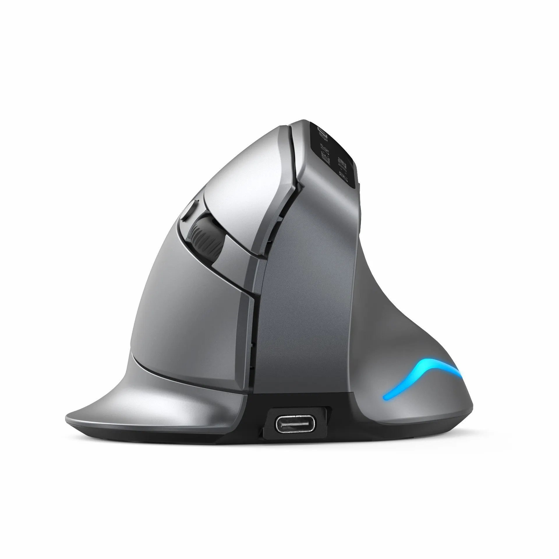 Grey vertical grip Bluetooth mouse with self-charging function for laptop use