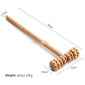 Natural beech wood massage roller set showing T-shaped, straight and curved wheel rollers on a table.
