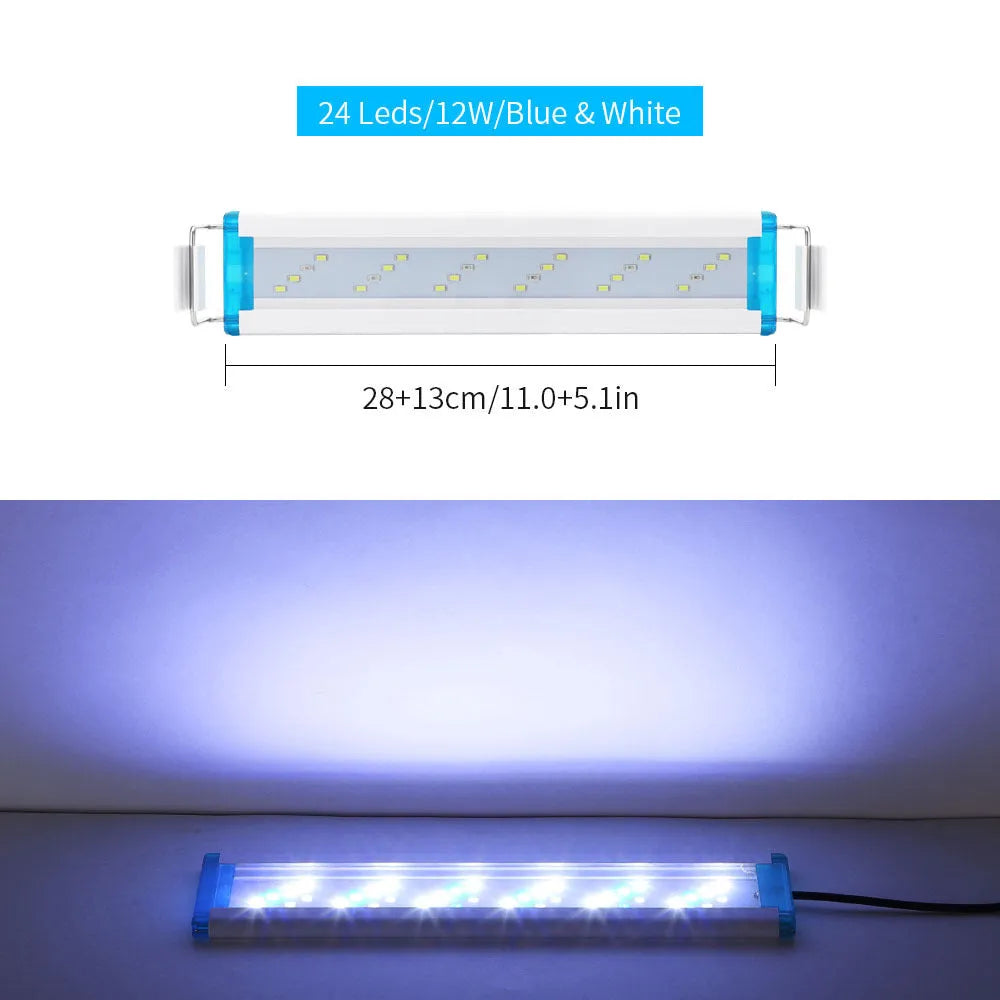 Ultra-thin LED aquarium light bar with blue and white spectrum lighting for fish tanks