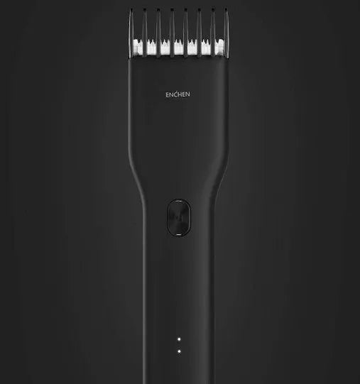 Black cordless electric hair clipper with nano ceramic cutter head and adjustable slider comb for men's grooming
