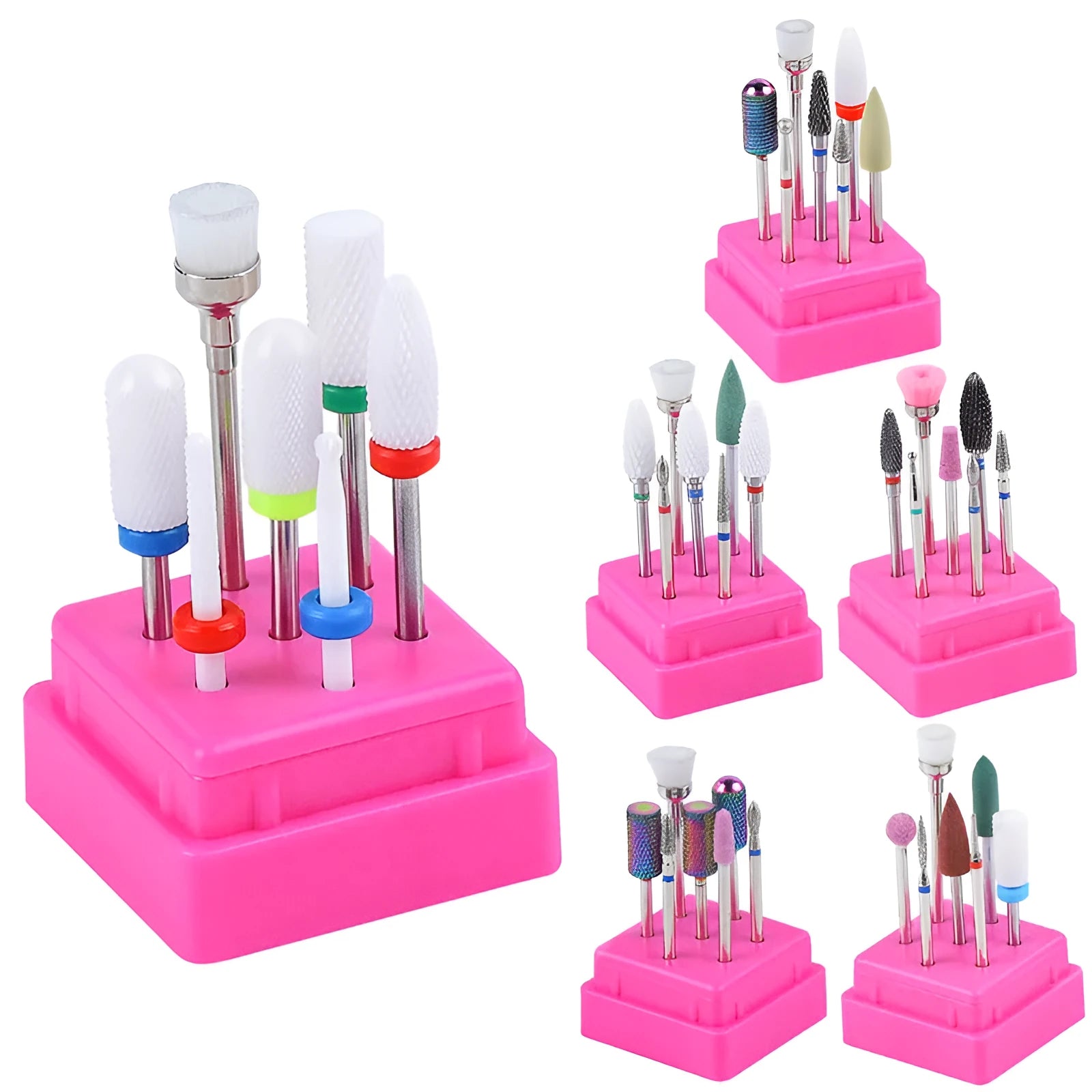 Tungsten steel nail drill bits and brush set in transparent case for manicure and pedicure