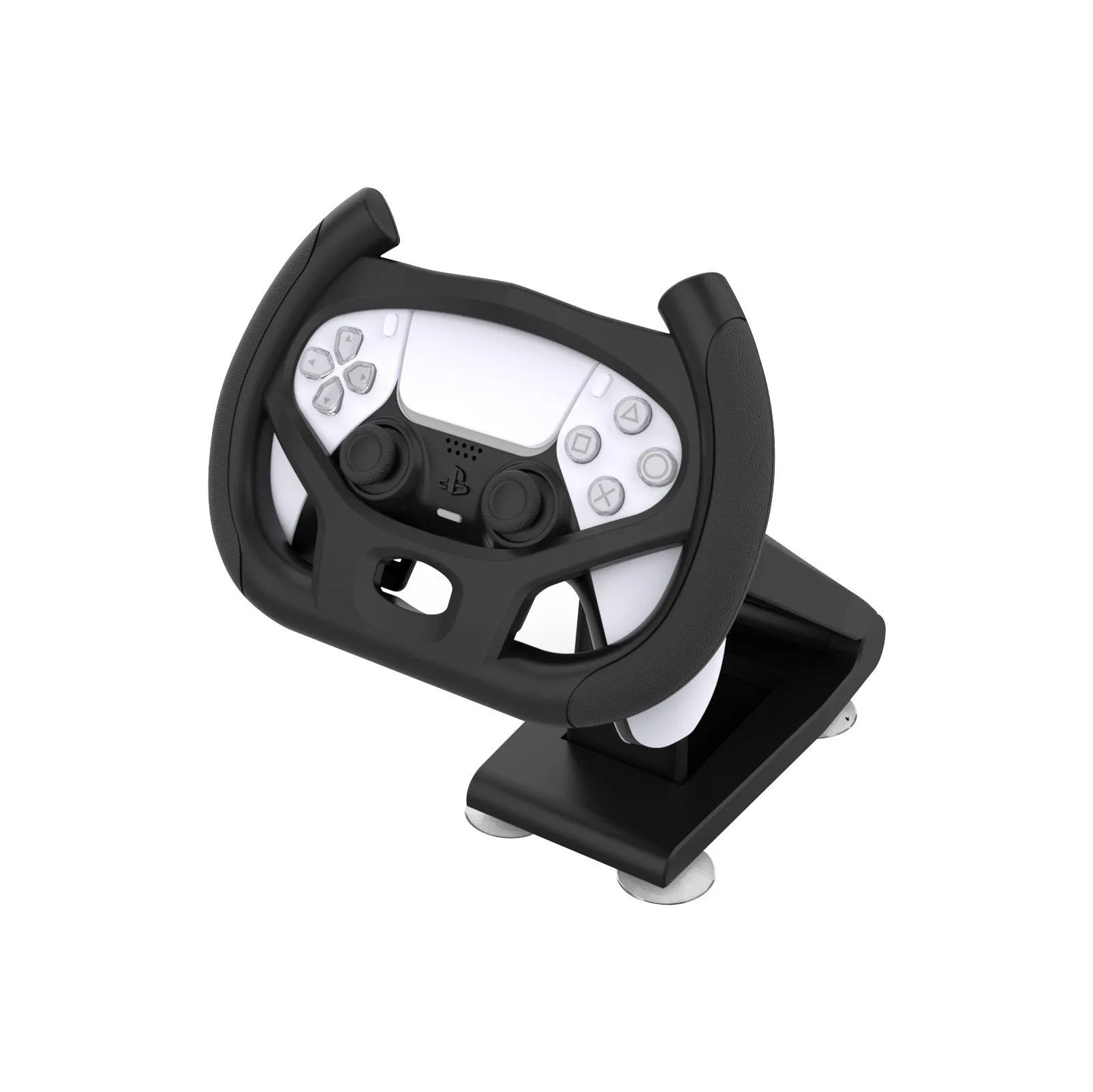Black ABS plastic smartphone steering wheel bracket with suction cup attachment for mobile gaming