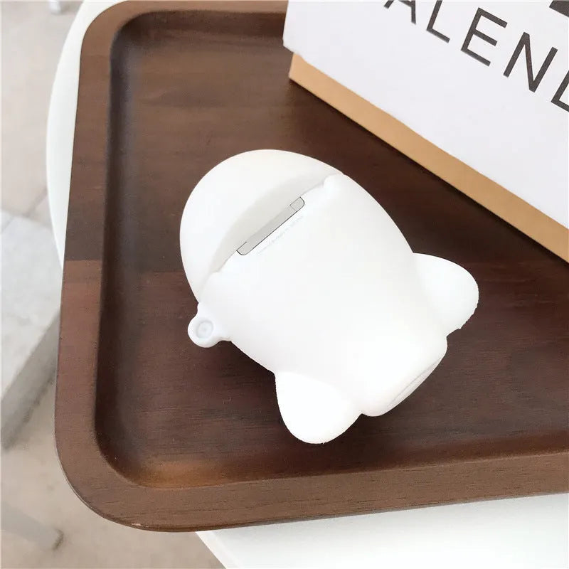 Cartoon aeroplane headset design silicone flip case for Apple AirPods 1 and 2 with attachment hook.