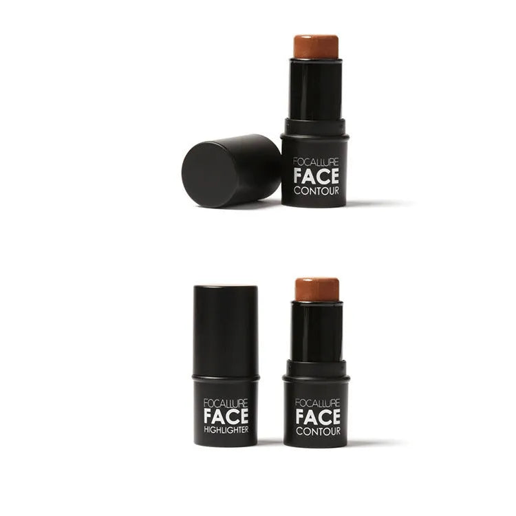 Cream contour and highlighter makeup stick for facial sculpting in shades A, B, C, D