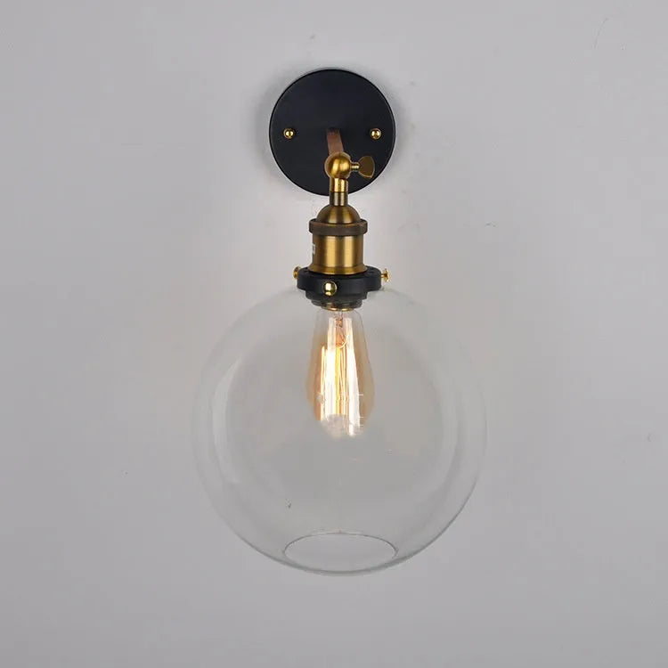 20cm round ball glass wall lamp with aluminium E27 lamp holder for retro coffee restaurant decoration