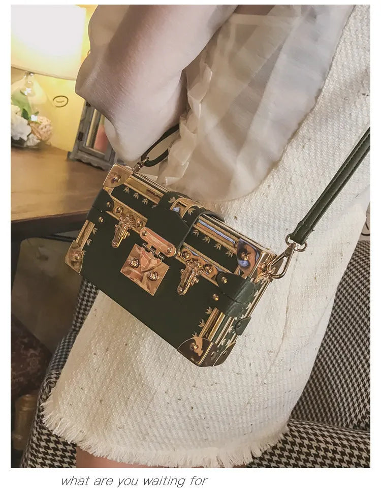 Women's hard PU shoulder bag with rivet decoration and hasp closure in black or green flap style