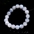 Natural blue moonlight round bead moonstone bracelet with polished finish and geometric bead shape