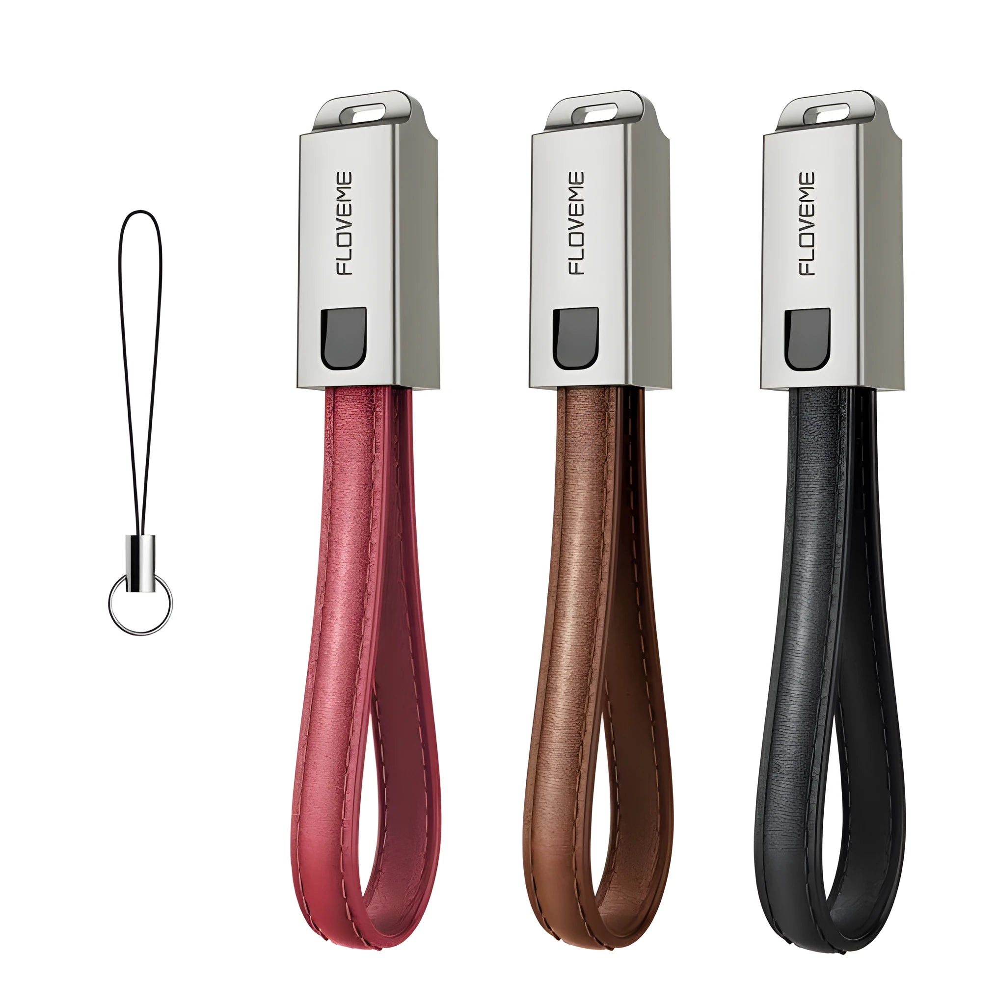 Short 20cm leather braided iPhone charging cable with zinc alloy lightning connector, shown in red colour.