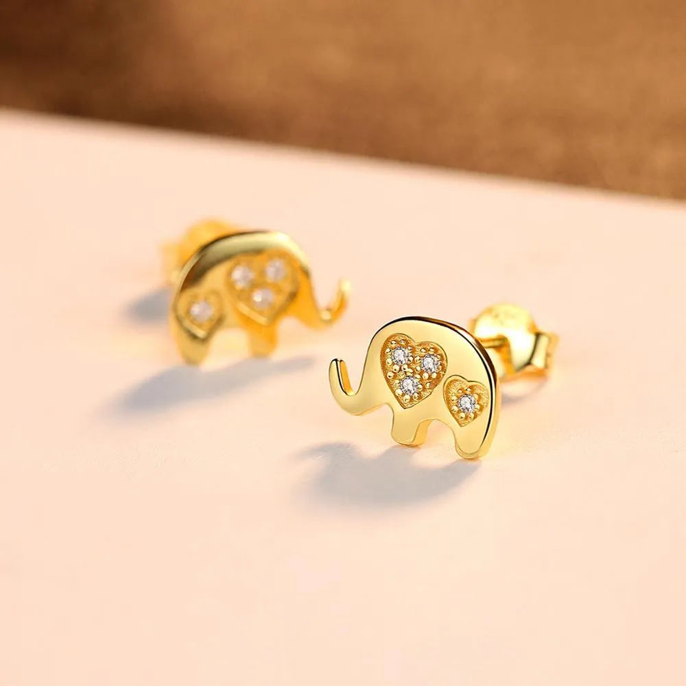 Small geometric Korean earrings for women in gold or silvery finish with gem setting detail