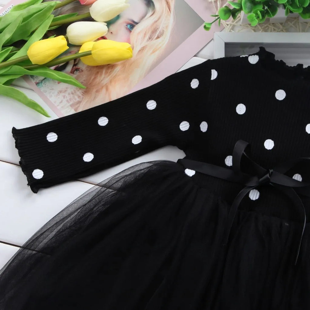 Baby girl's long sleeve lace tutu dress in black, pink, or white for birthdays and christenings