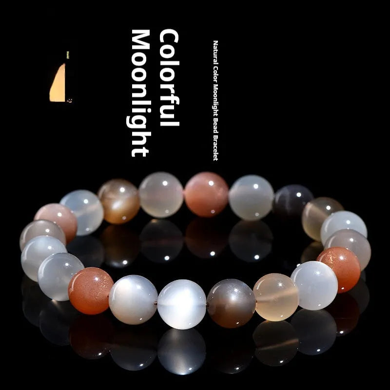Natural moonstone bracelet with colourful moon light 8mm beads in unisex single circle design