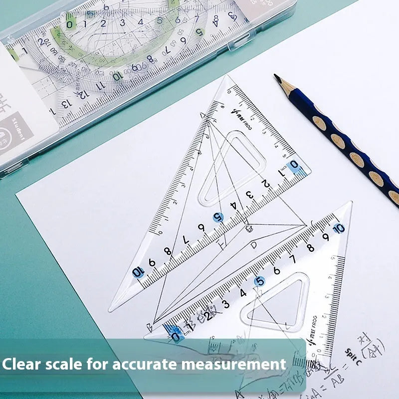 Youpai transparent acrylic ruler set with square, protractor, and straight edge rulers