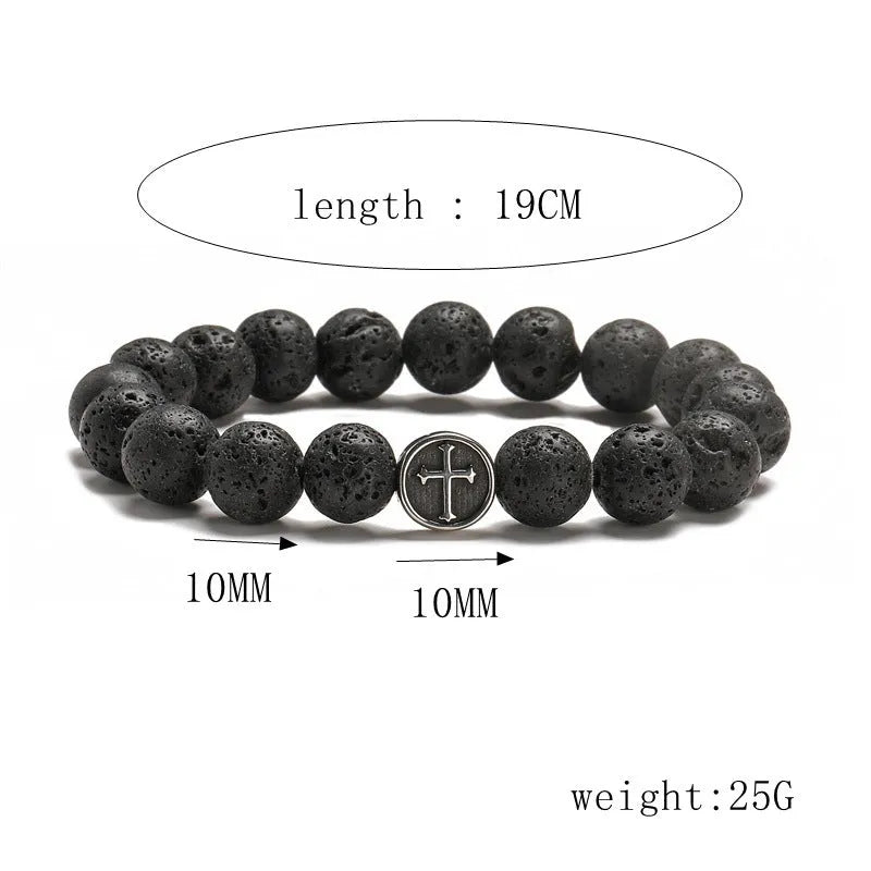 Agate bracelet with 10mm volcanic rock stones and stainless steel finish in geometry design