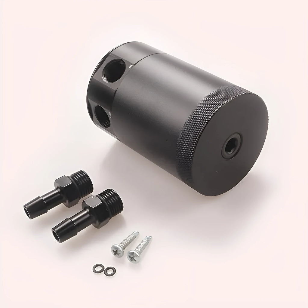Aluminium automotive oil drain can with ventilation holes and optional drain valve in black or silver finish