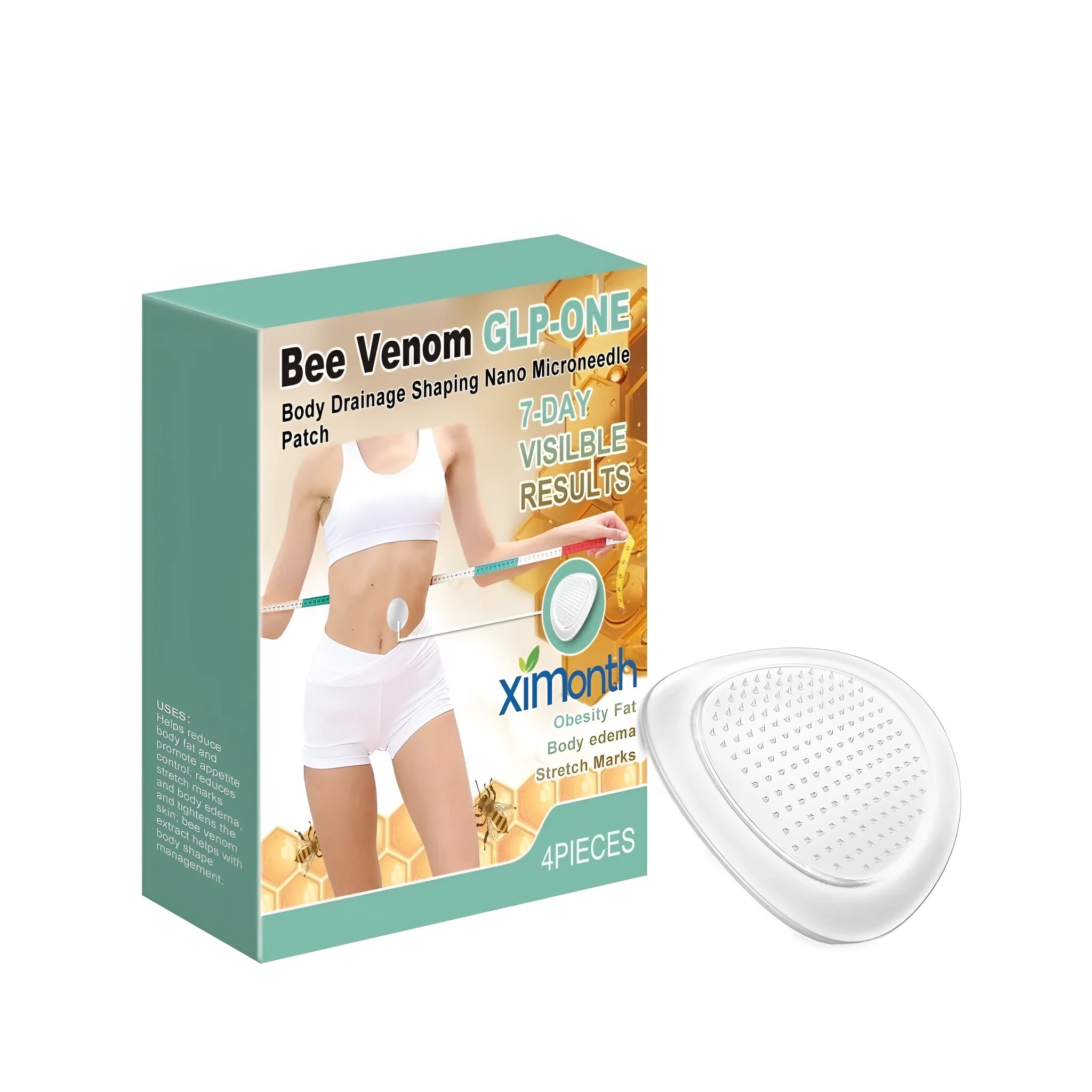 Four nano microneedle body shaping patches with bee venom and angelica sinensis.