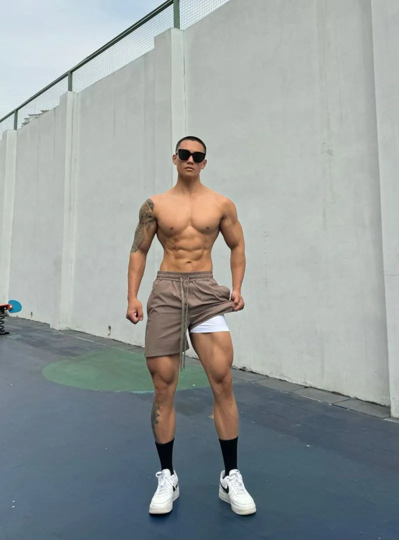 Men's ice silk quick-drying double-layer casual shorts in nylon fabric