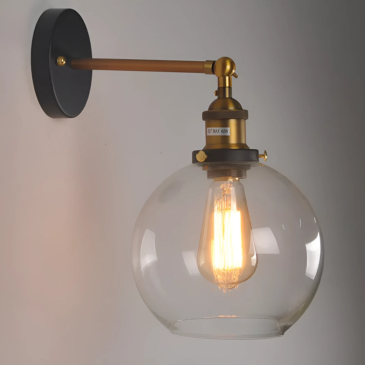 20cm round ball glass wall lamp with aluminium E27 lamp holder for retro coffee restaurant decoration