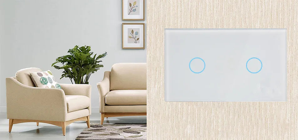 White tempered glass RF remote control touch wall light switch with two gangs