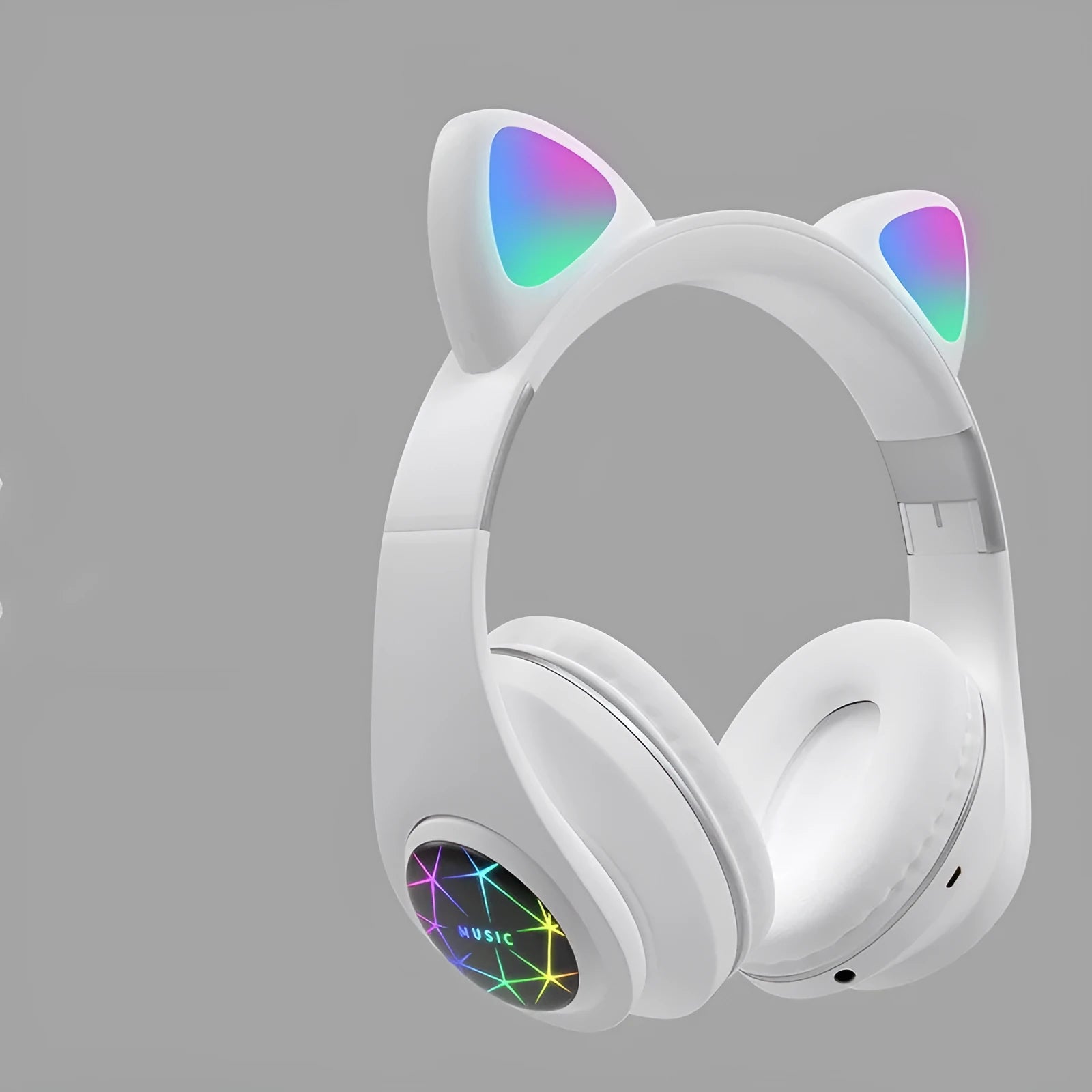 Colourful cat ear style wireless Bluetooth sports headset with a headband, shown in pink.