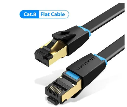 CAT8 Ethernet network cable in flat and round styles with length options for home gaming 10G connections