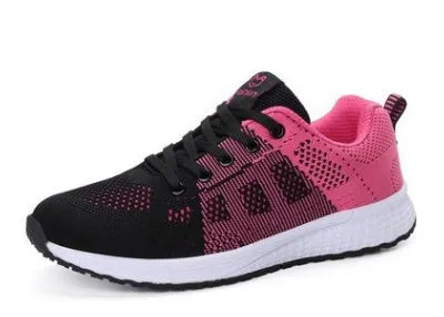 Women's breathable mesh sports shoes in black, pink or rose red with flat heel and MD sole, sizes EU 35-39