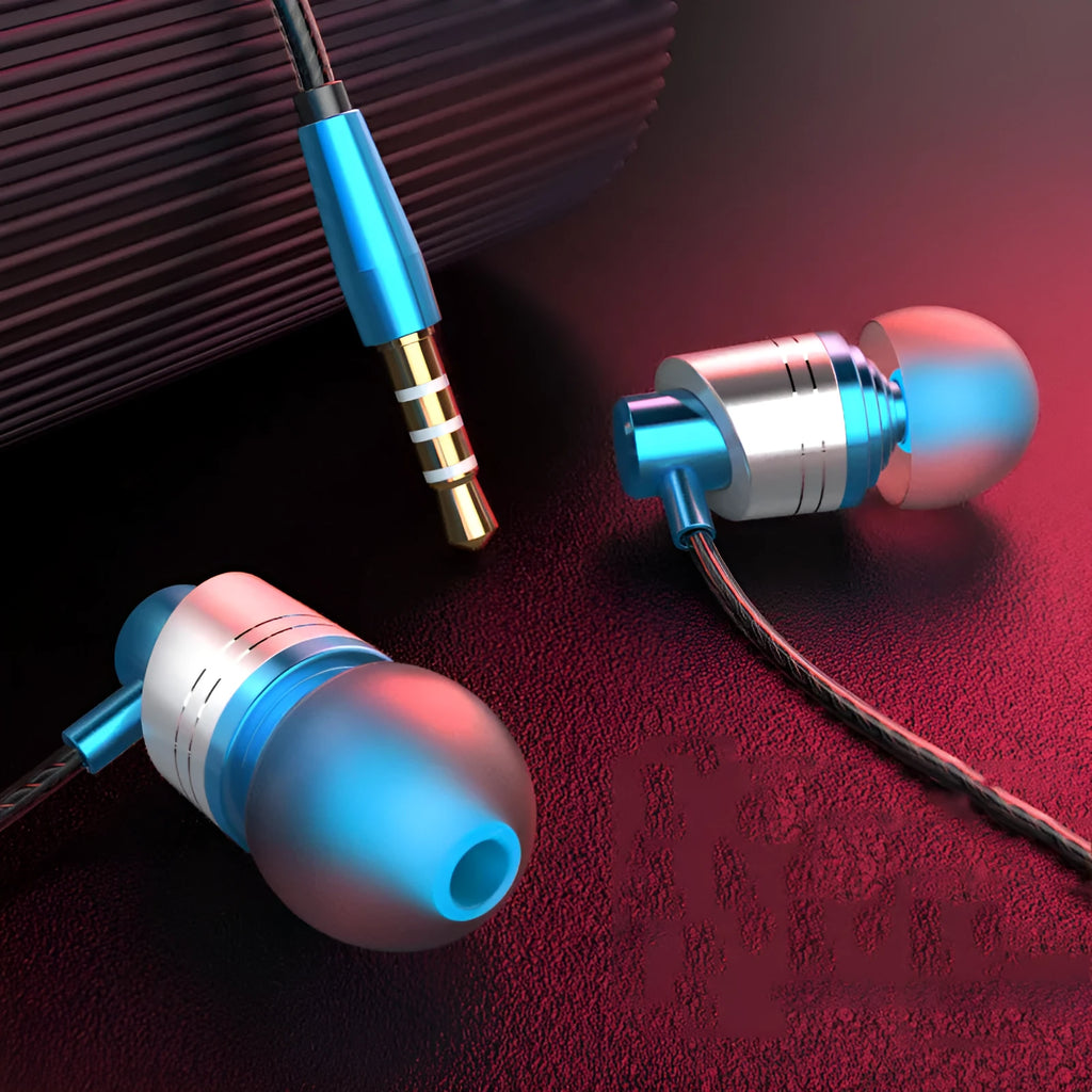 Wired in-ear headphones with 3.5mm plug and built-in microphone in black colour with silicone eartips
