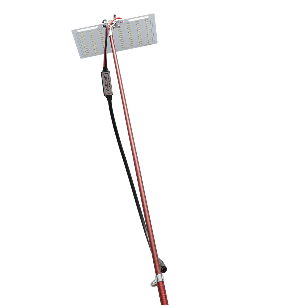 White LED fishing rod light mounted on telescopic pole with remote control for outdoor use