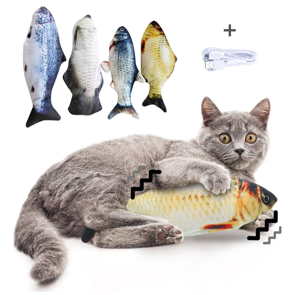30cm electronic jumping fish cat toy with USB charging cable in multicolour PP plastic