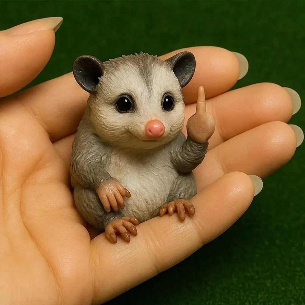 Mini animal vertical middle finger doll resin figurine in cat, dog, elephant, frog, Highland cattle, mouse, or turtle styles