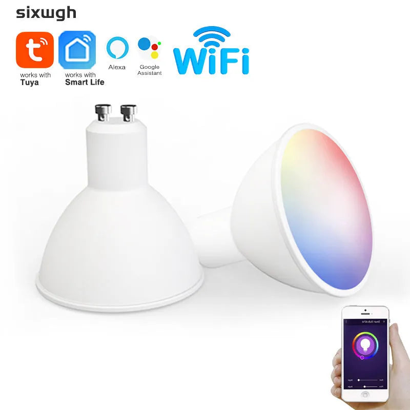 Smart GU10 LED spotlight bulb with RGBCCT colour changing and WiFi connectivity for voice control