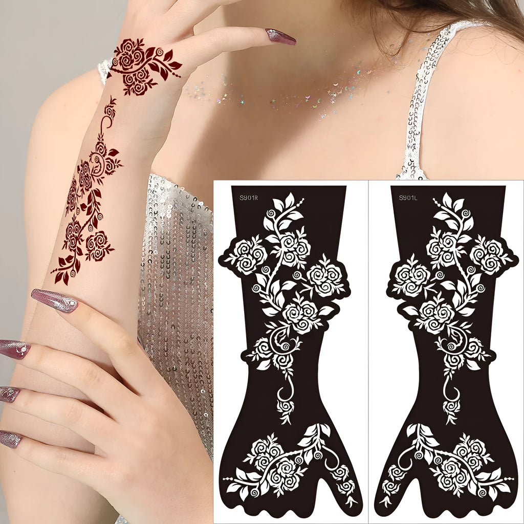 Geometric hollow template tattoo sticker set with 30 three-dimensional paper carving designs