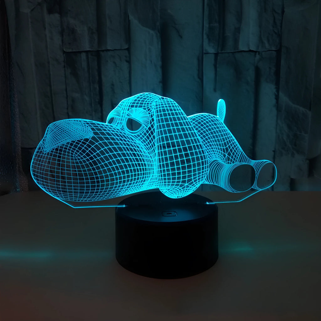 Doggo desktop lamp showing 3D illusion dog design with multicolour LED lighting