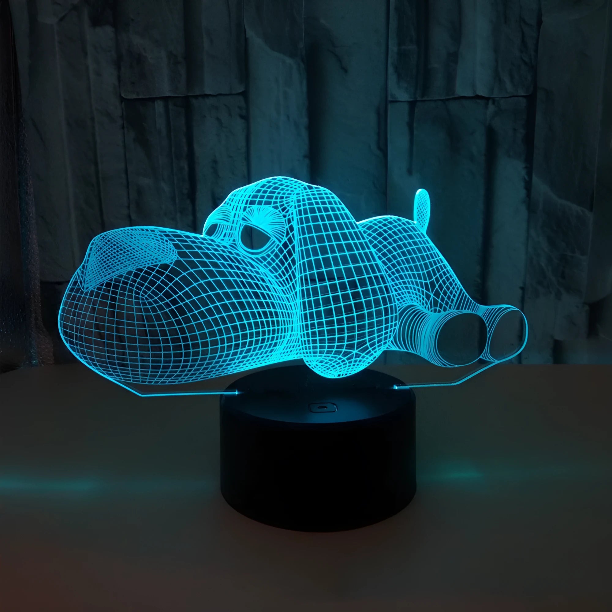 Doggo desktop lamp showing 3D illusion dog design with multicolour LED lighting