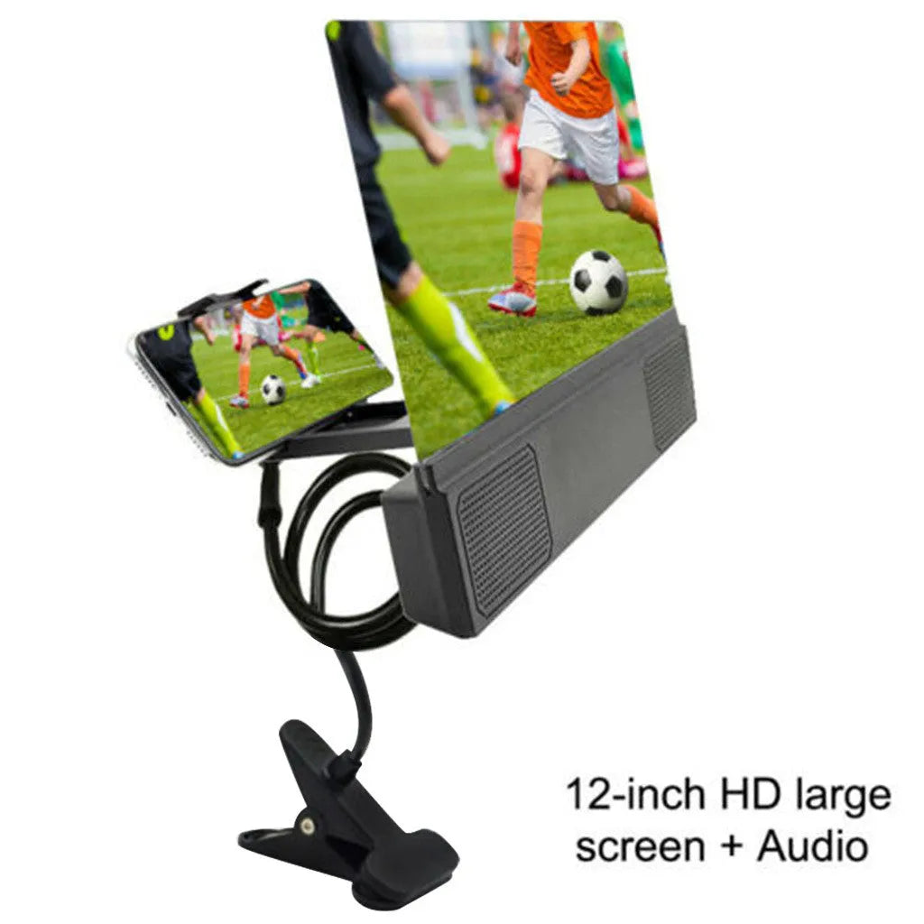 12-inch foldable mobile phone screen amplifier with adjustable gooseneck and speaker.